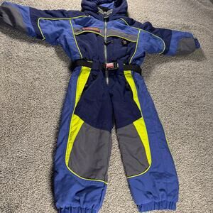 VTG Obermeyer Ski Snow Suit KIDS SZ 3 Preschool YOUTH Zip Removable Hood Blue